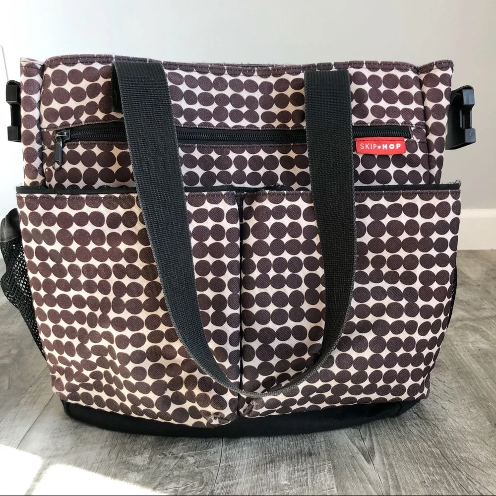 Skip Hop Diaper Bag Shoulder Strap Brown Dot Print Carryall